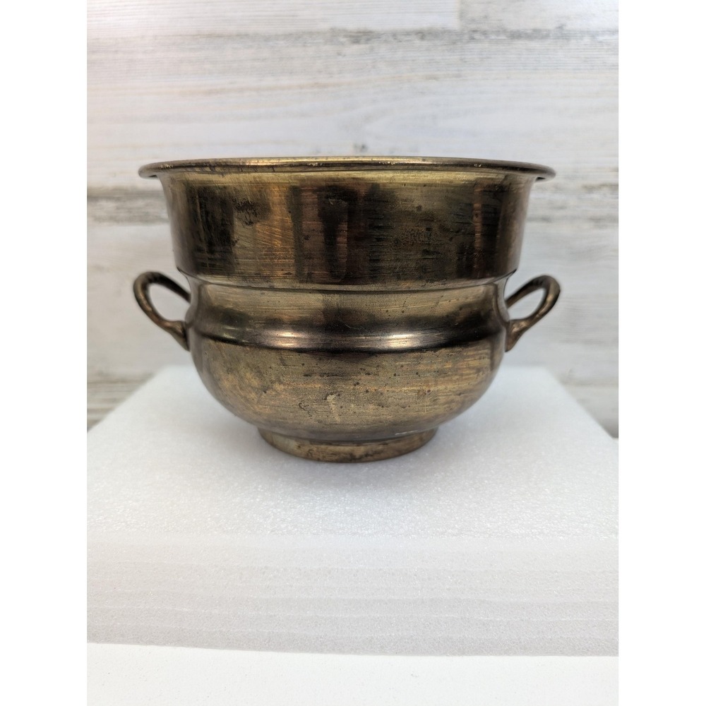 Vintage Solid Brass Two‎ Handle Small Bowl Planter 4x5 In Made In India